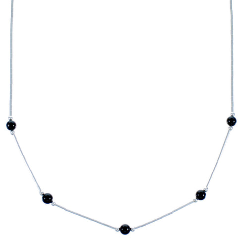Onyx Liquid Silver Bead Necklace DX117184